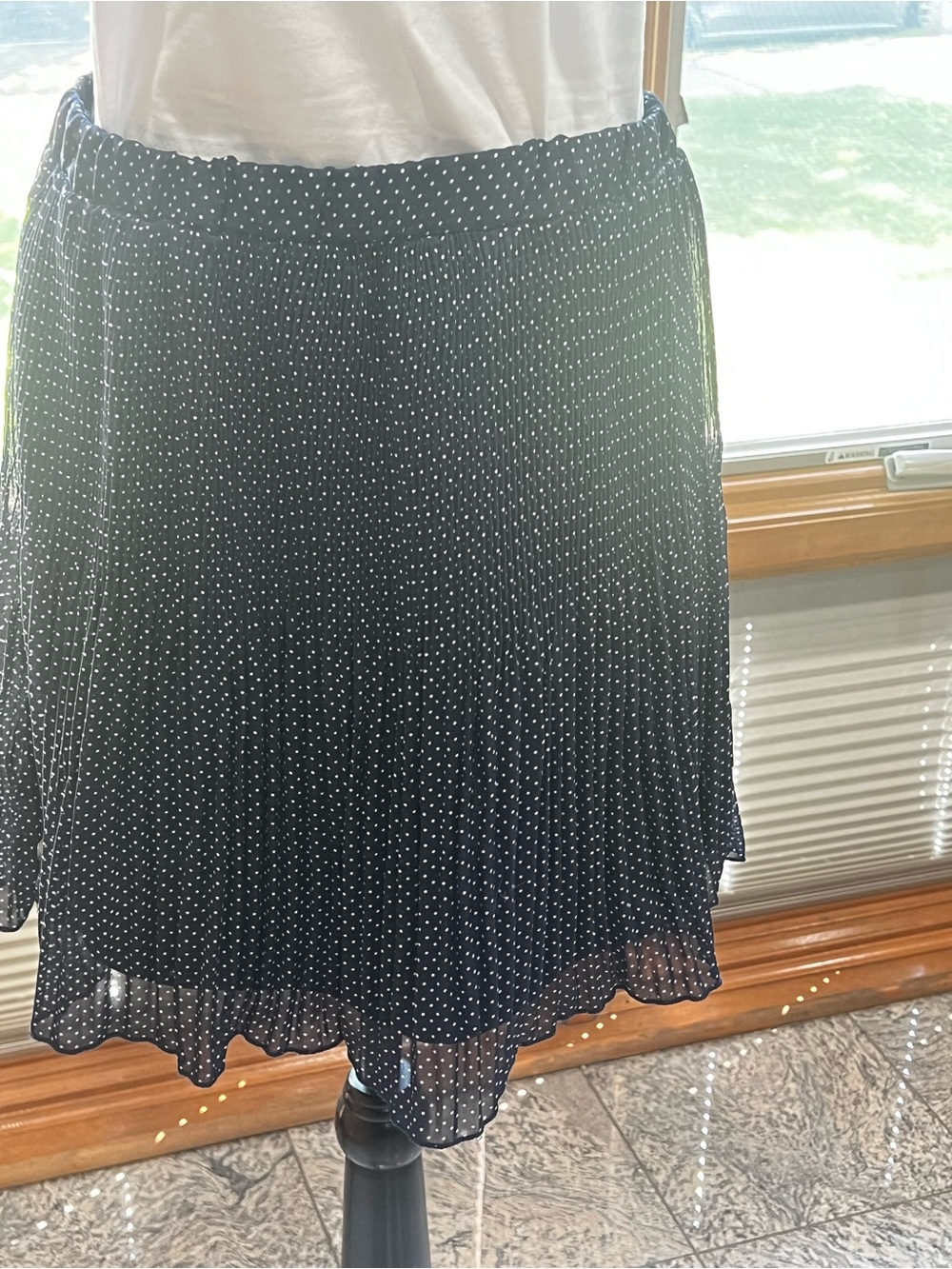 Blue Polka Dot Pleated A-Line Skirt - Women